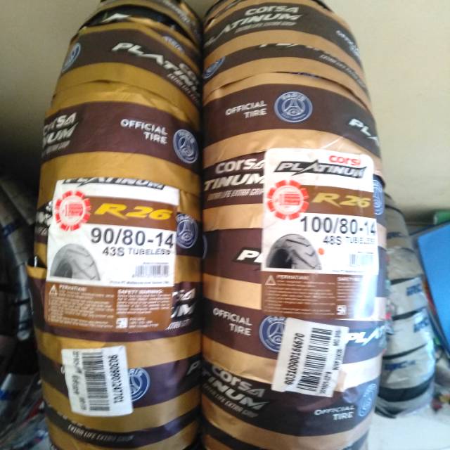 Paket ban tubles matic corsa R26 uk.90/80 &amp; 100/80 ring 14 free pentil 100% original