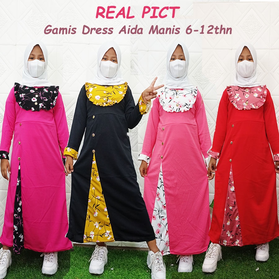 CARLINA – Gamis Anak Amanda Bunga Aida Manis Kaaffah 5-13 tahun Dress Panjang Kids