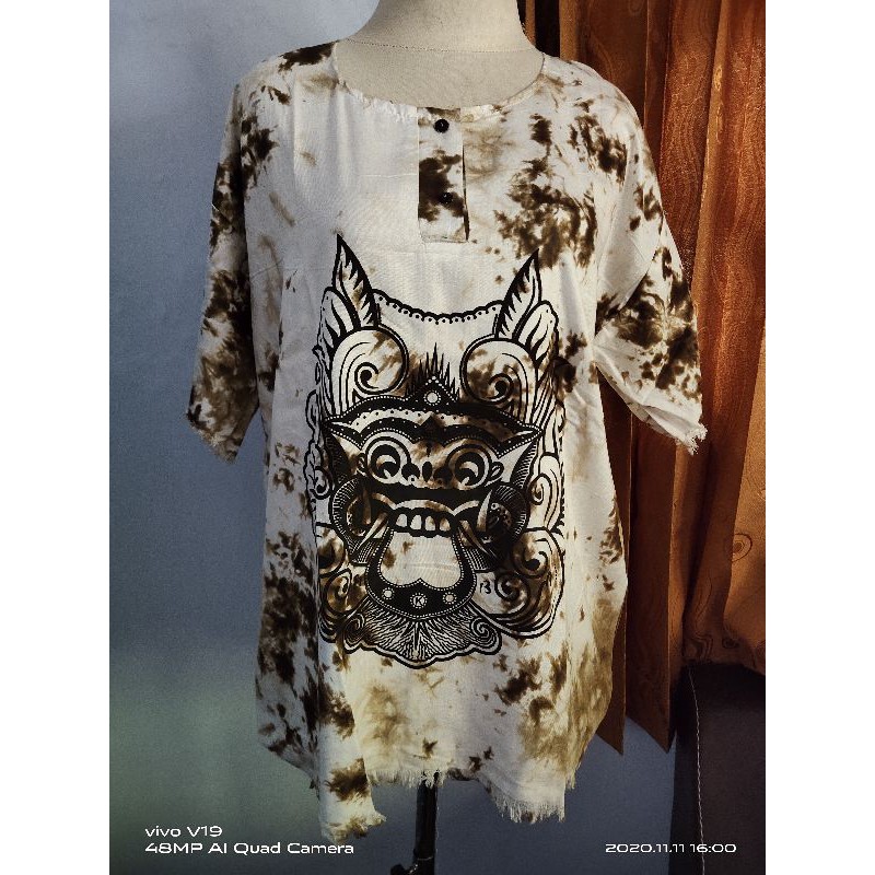 BAJU BARONG YANTRN DEWASA/BAJU ATASAN PRIA WANITA KHAS BALI-Putih bercak