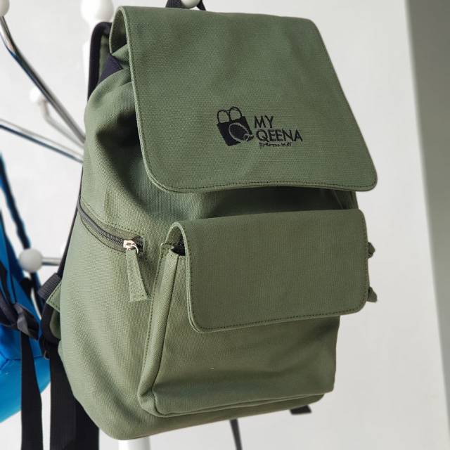Ransel Baru Ransel Hikaru / Ransel kanvas tebal / original My Qeena by Kirana Stuff / Hijau Army