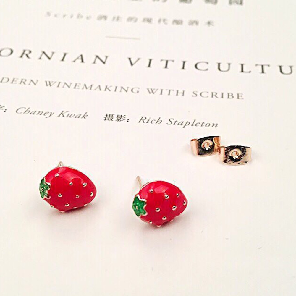 Anting Stud Desain Buah Strawberry Semangka Kumbang Untuk Wanita