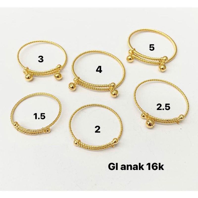 Gelang bangle anak bayi anak dan dewasa emas asli kadar 700 70% selisih lilit lonceng padat tahan ular ukir terlaris