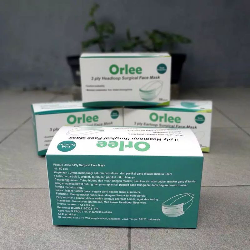 Masker Orlee Headloop (Hijab) Medis Surgical Mask 3ply isi 50