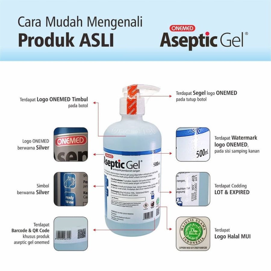 Aseptic Gel Onemed 500ml / Hand Sanitizer Onemed 500ml Pump