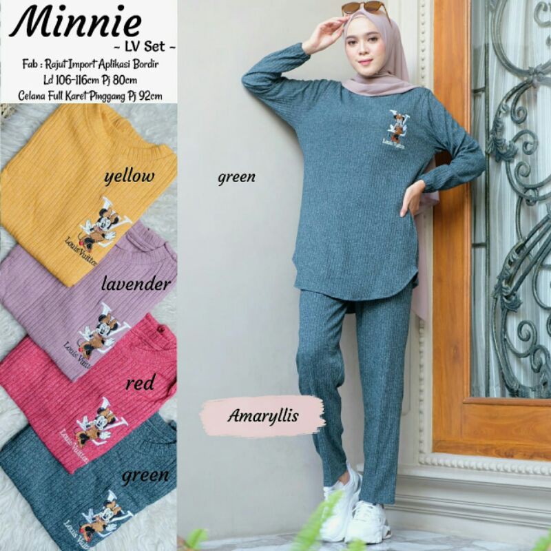 SETELAN WANITA // MINNIE LV SET BY AMARYLIS // SETELAN BAHAN RAJUT RAJUT IMPORT APLIKASI BORDIR