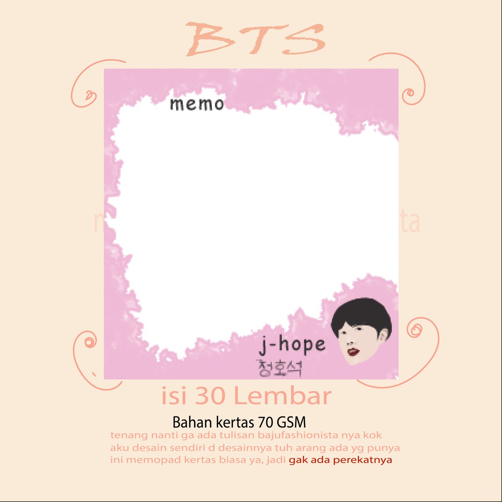 

memopad kpop BTS j-hope memo arna pink memopad tanpa perekat kertas memo cute kpop study supplies