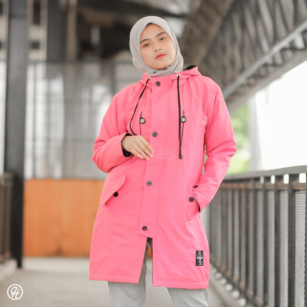 Hijacket Ixora CANDY PINK Premium Ori - Jaket Wanita Muslimah Anti Air Panjang Syari ala Korea Murah