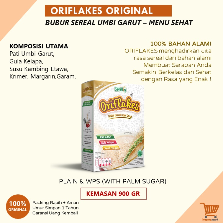 ORIFLAKES Sereal Umbi Garut ORIGINAL Sarapan Sehat Diet Solusi Maag - Asam Lambung - Asupan Diabetes - Kemasan Besar isi 900 gram