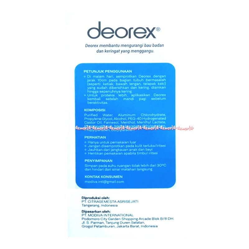 Deorex Body Odorizer Spray 60ml Membantu Mengurangi Bau Badan Bebas Bau BB Deo Rex Deodorex Deodoran Tahan 72jam Deodorant