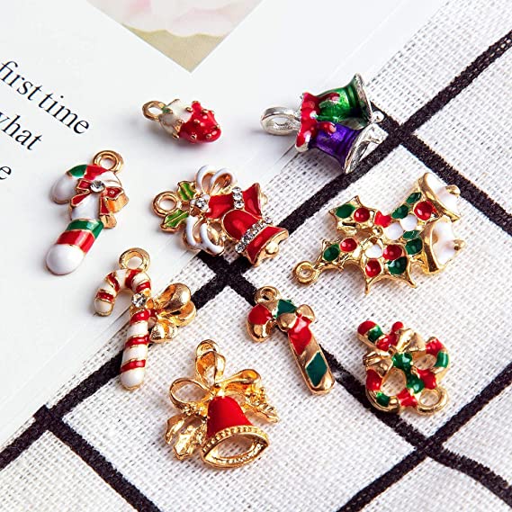 [Christmas Products] 1Set Mixed Christmas DIY Jewelry Bracelet Earrings Necklace Enamel Pendants Ornament