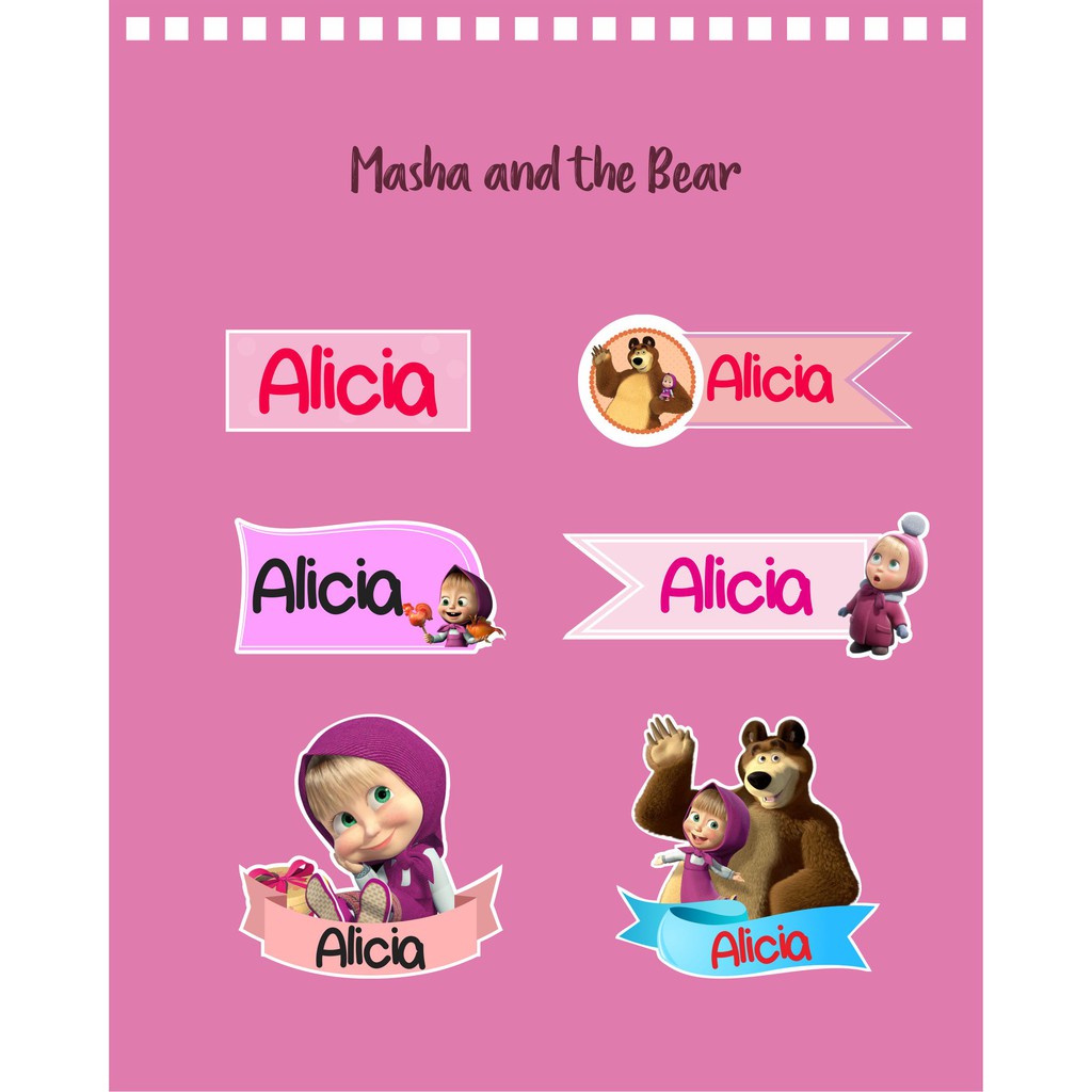 

192pc Stiker Label Nama Kekinian Tahan Air & Anti Luntur untuk Anak Perempuan Tema Masha & The Bear