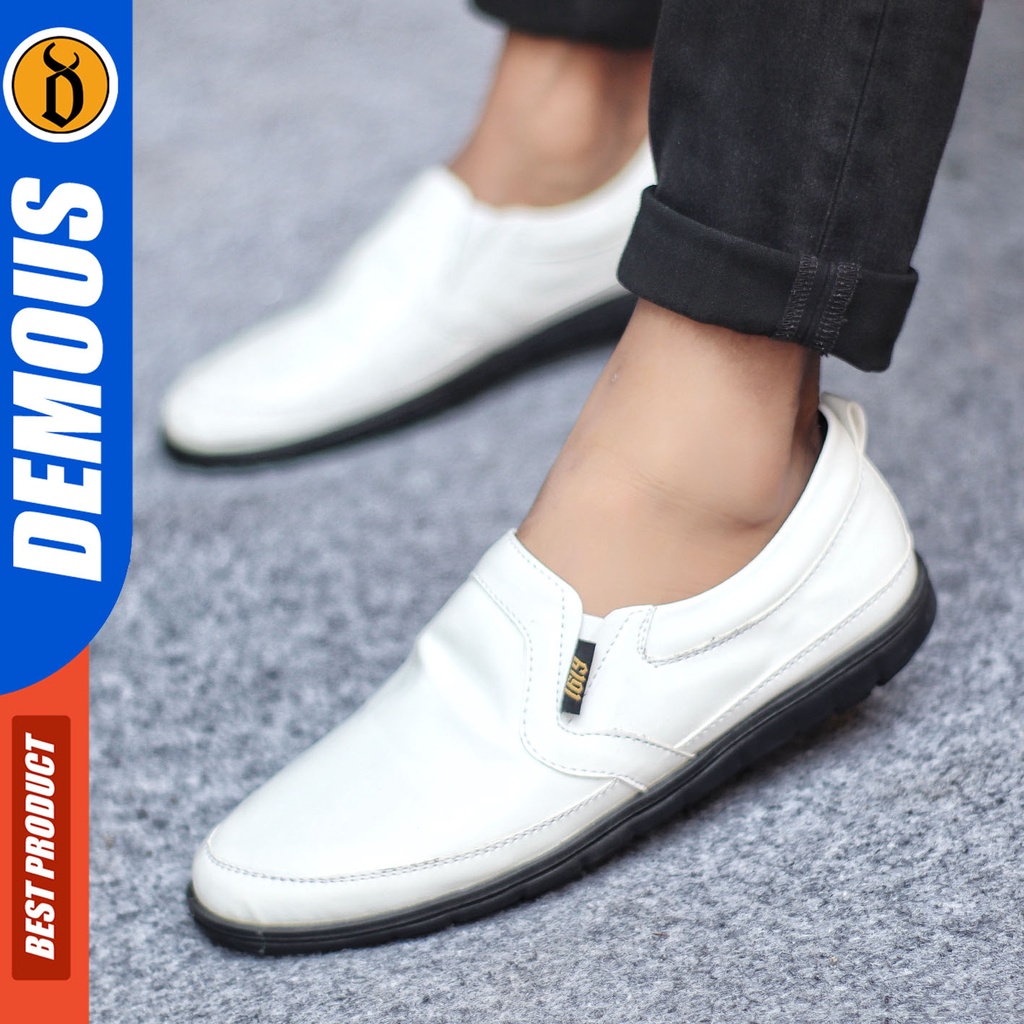 Sepatu Slip On Pria Sepatu Casual Pria Formal Kulit Pu Sepatu Pantofel Kerja Kantor Kuliah Kondangan Sepatu Slop Pria Sepatu Hitam Pria DEMOUS HAIJIN