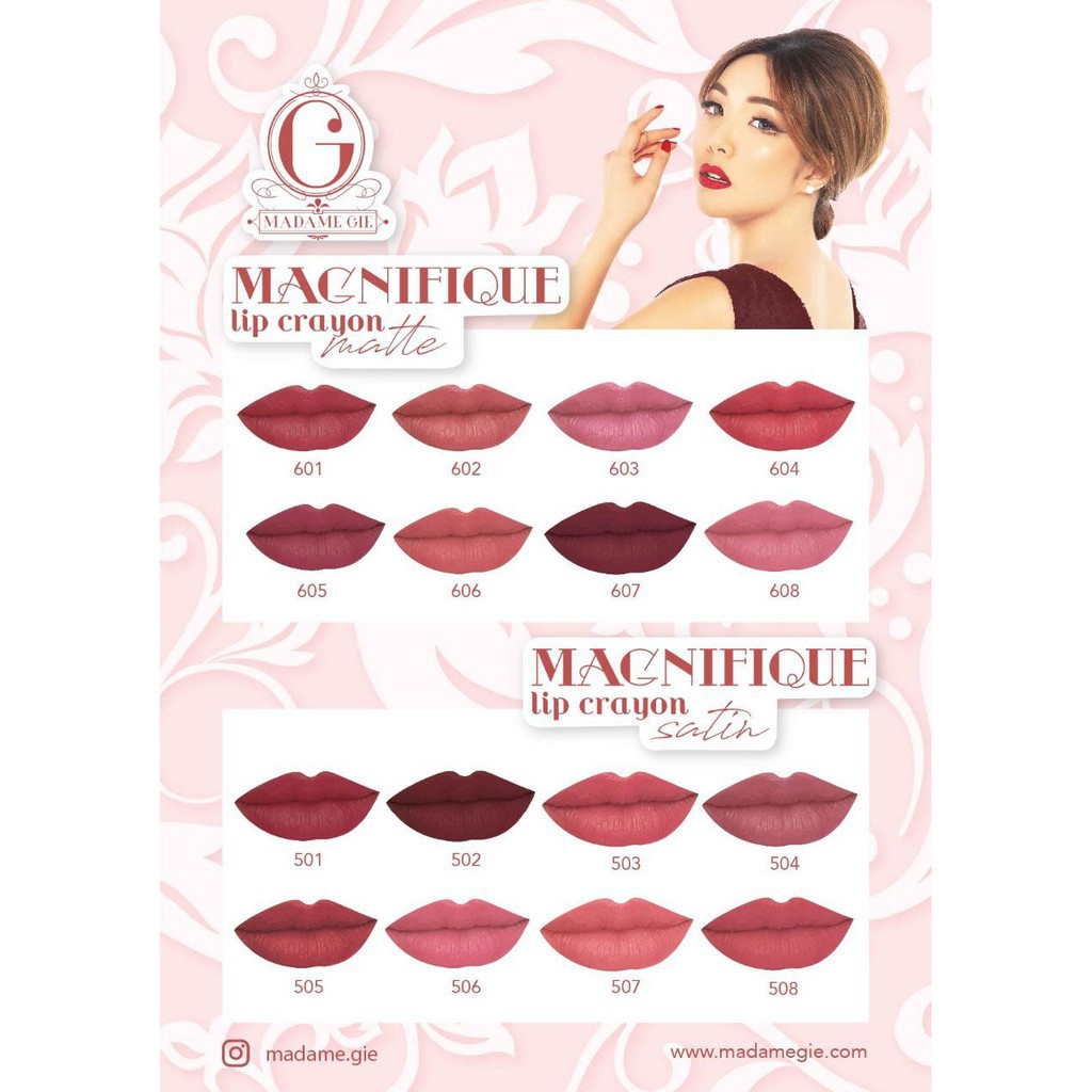 ✿ MADAME ✿ MADAME GIE ( 1 BOX SET ISI 8 PCS ) MATTE MAGNIFIQUE LIP CRAYON