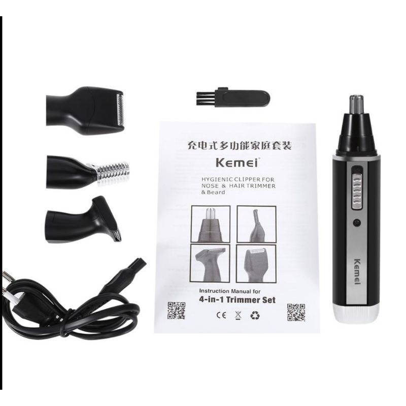 Grab Medan Kemei Alat Cukur Elektrik 4 in 1 Nose Ear Eyebrow Trimmer - KM-6630 - Black