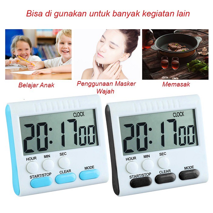 Timer Masak Dapur Digital LCD Kitchen Timer Alarm Cooking Kopi Kue Roti Elektrik Seduh Belajar Jam