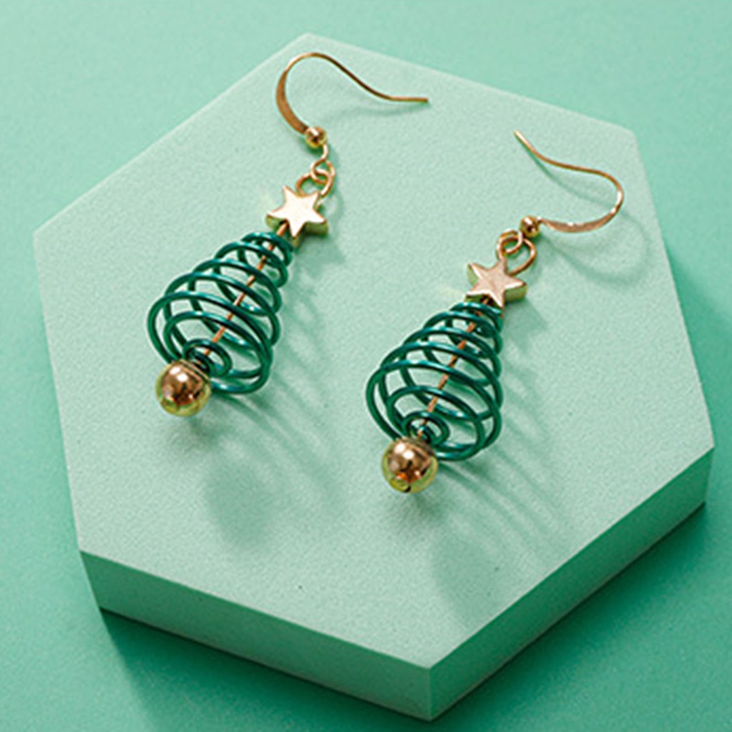 Hu Hu Hu Hu Hu Alat Bantu Pasang Kacamata♡ 1 Pasang Anting Juntai Bentuk Pohon Natal Bahan Metal Untuk Wanita