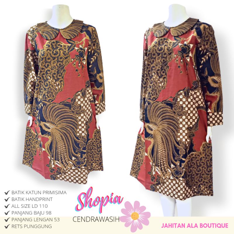 SHOPIA CENDRAWASIH - Dress Tunik Batik Wanita Kerah Bulat, Baju Batik Wanita Dres