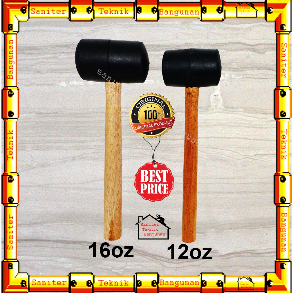 Palu Karet Gagang Kayu 8oz 12oz 16oz 24oz / Alat Ketok Keramik Ubin