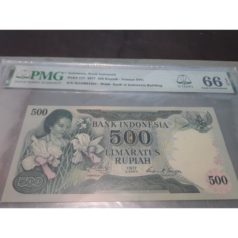 uang kuno 500 rupiah 1977 pmg 66 epq
