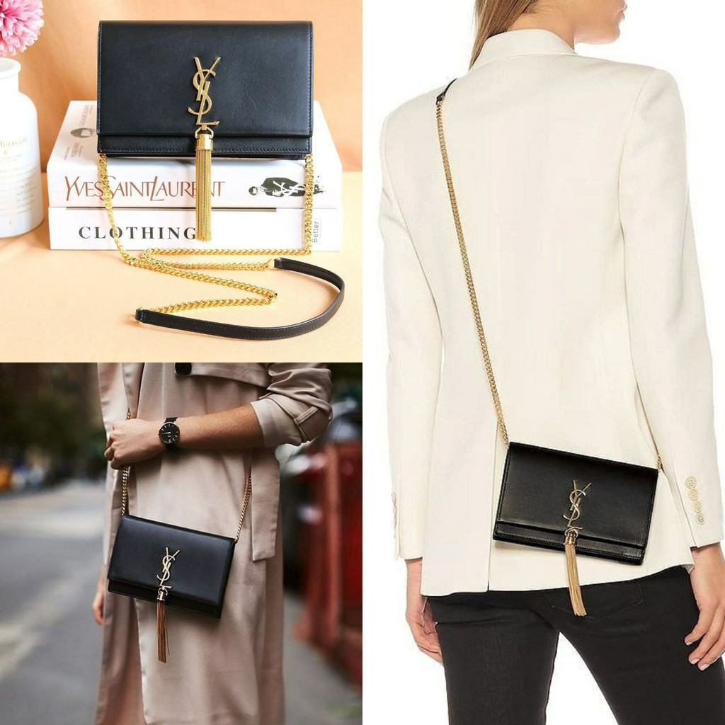 Saint Laurent YSL Kate Wallet on Chain in Black Smooth Leather GHW with Tassels