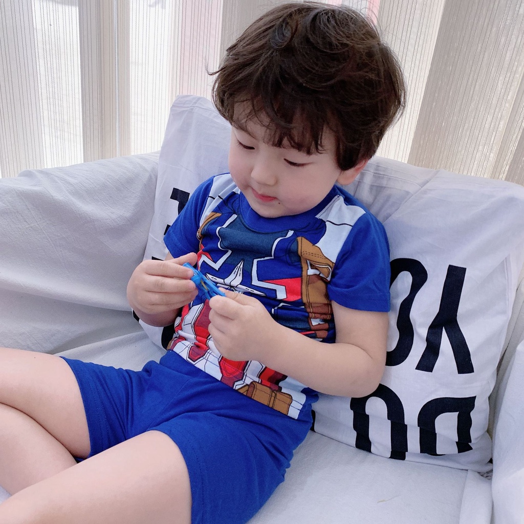 [COD] Setelan Baju/Kaos Anak Laki-Laki Lengan Pendek Motif SUPERHERO AVENGERS 1 - 7 Tahun - spiderman