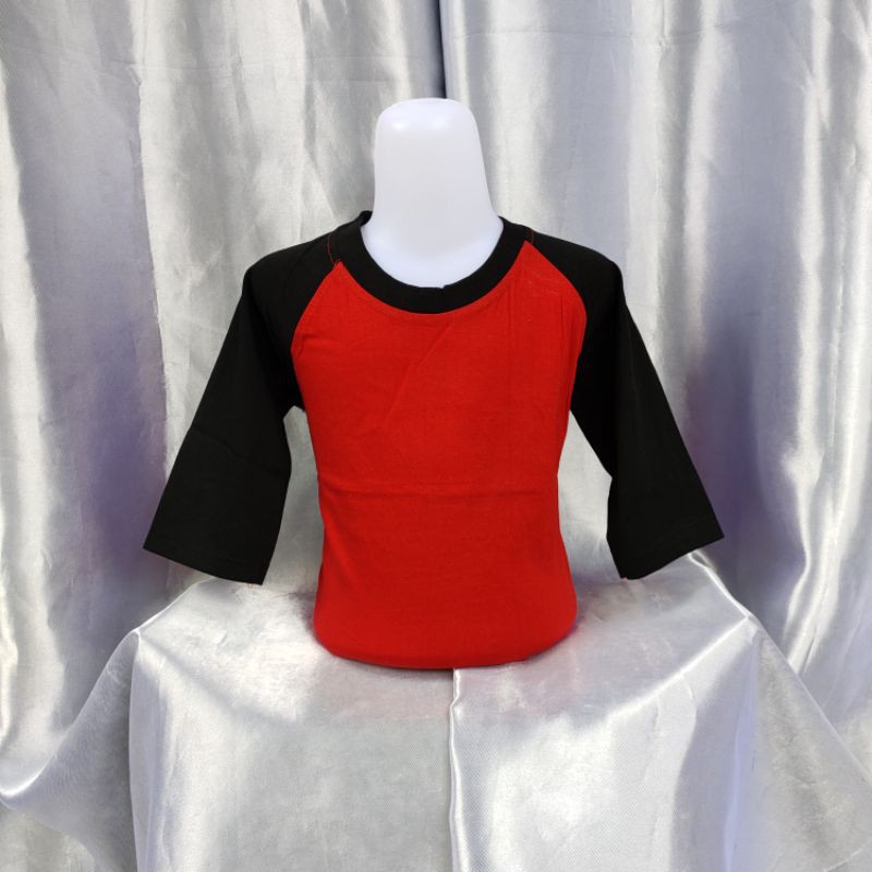 kaos reglan polos MERAH-HITAM lengan 3/4 uk 18 20 22 s m l xl xxl