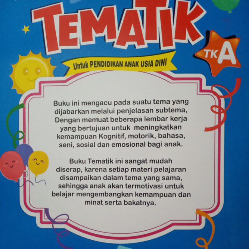 Buku Tematik TK A Lingkungan ku Untuk Pendidikan Anak Usia Dini