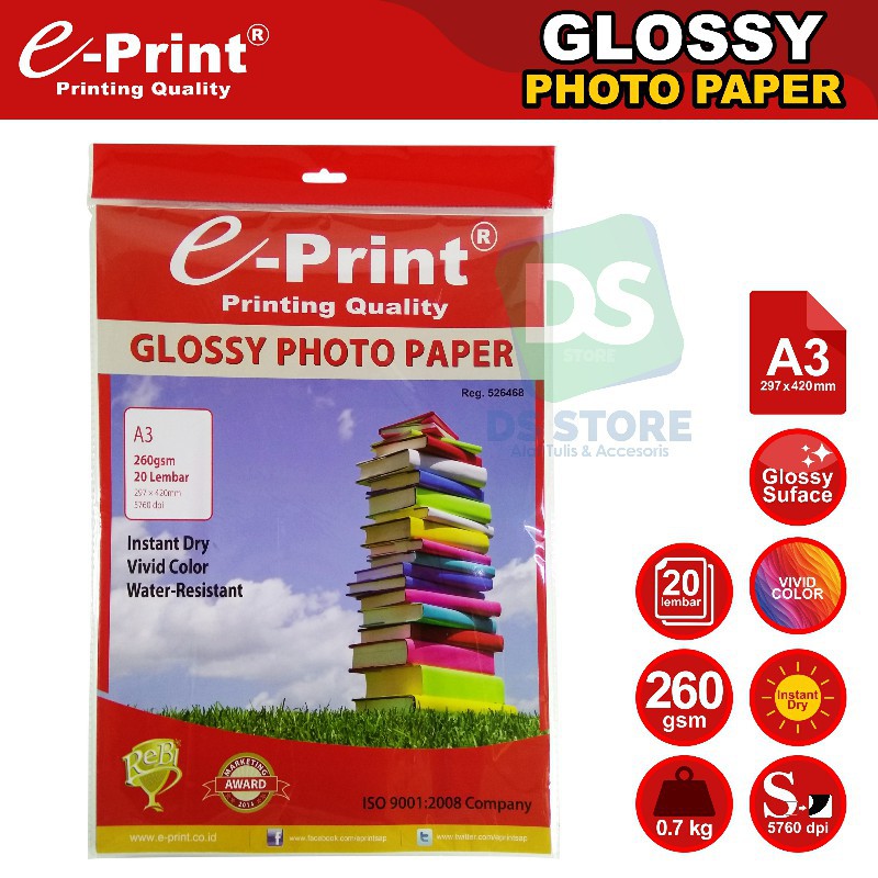 

Kertas Foto Glossy A3 260 gsm E-PRINT
