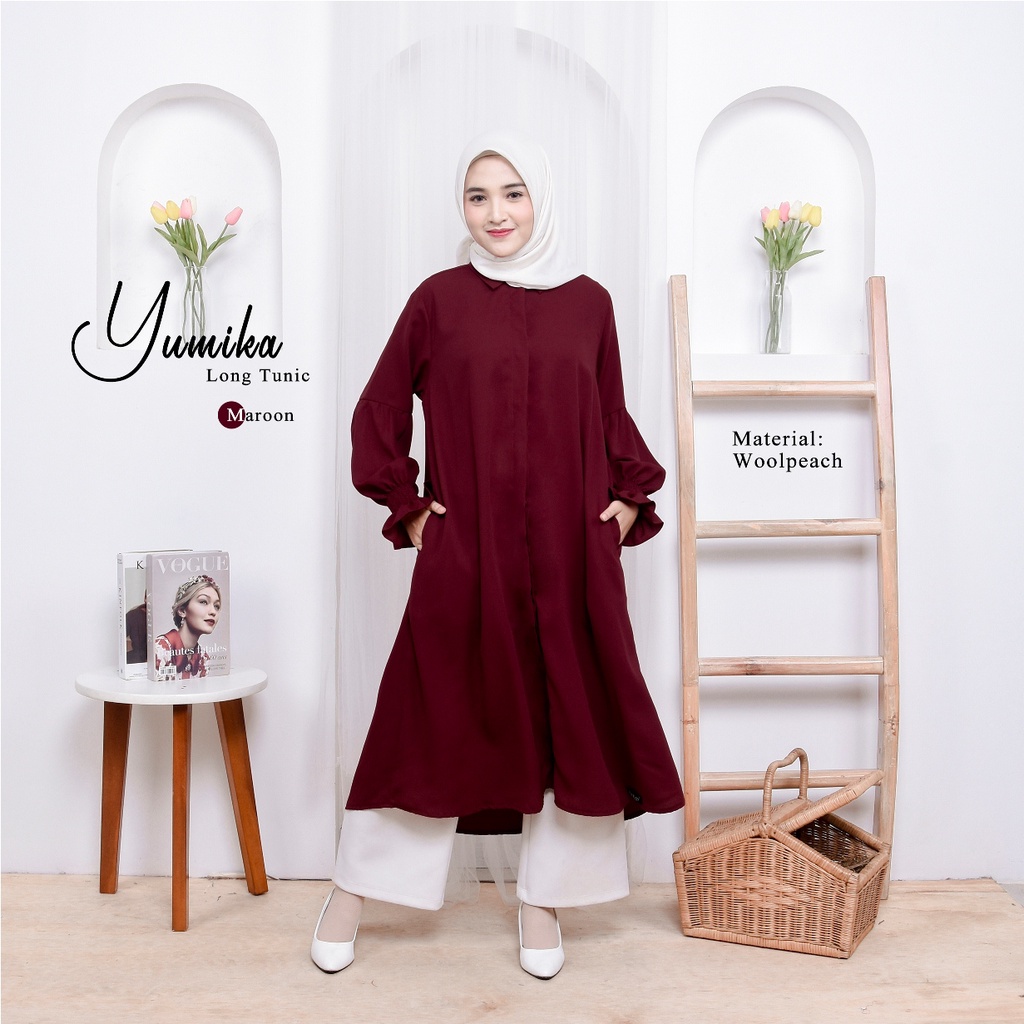 Long Tunik Yumika / Kemeja Panjang wanita kekinian ukuran Jumbo LD 108 / Baju Wanita Panjang
