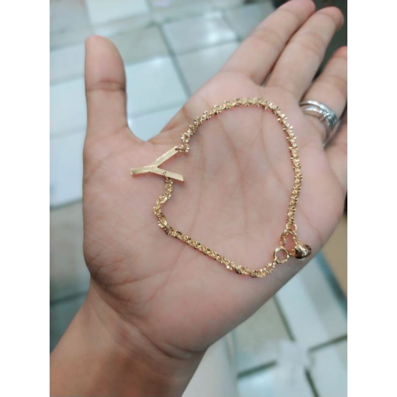 Gelang inisial huruf custom silver 925 import / perhiasan perak 925 berlapis emas