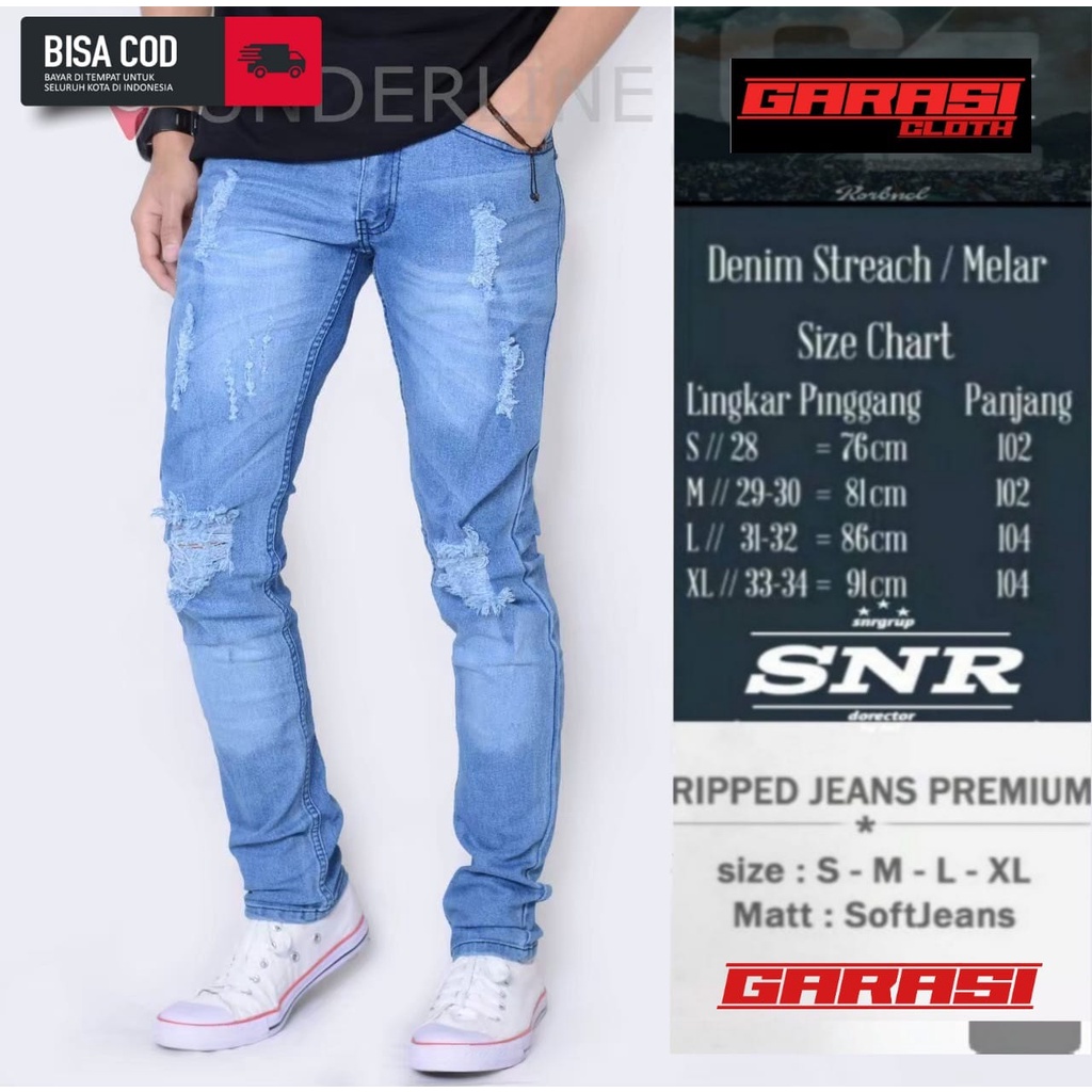 Celana Jeans Pria sobek lutut robek ripper premium bioblitz hitam size 27-34 slimfit levis pria