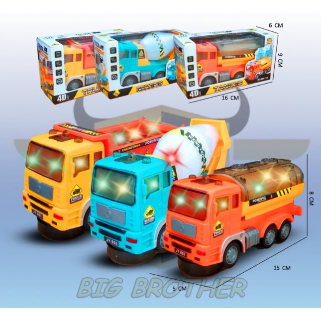 Mainan Anak Mobilan Dump Truk Molen Semen MOBIL ENGINERING CONSTRUKSI Berlampu bersuara  777-71 B.O-TRUK BRO 4D BERLAMPU