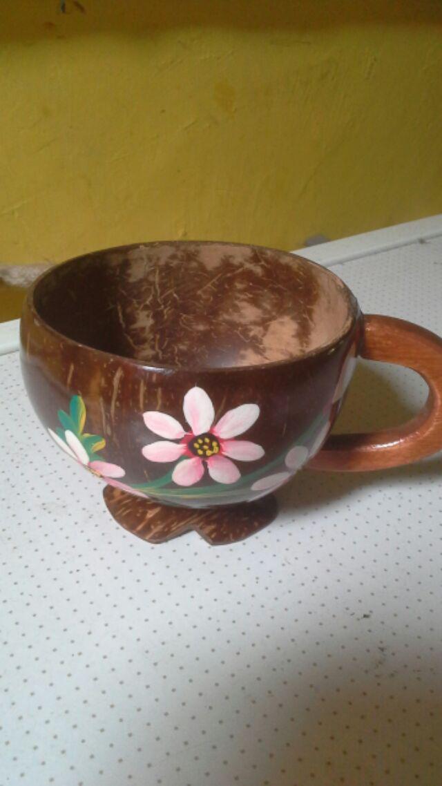 [6pcs] Gelas Cangkir Batok Kelapa - Lukis Bunga