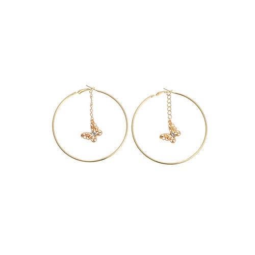 LRC Anting Tusuk Fashion Round Golden Small Butterfly Alloy Geometric Earrings K37035