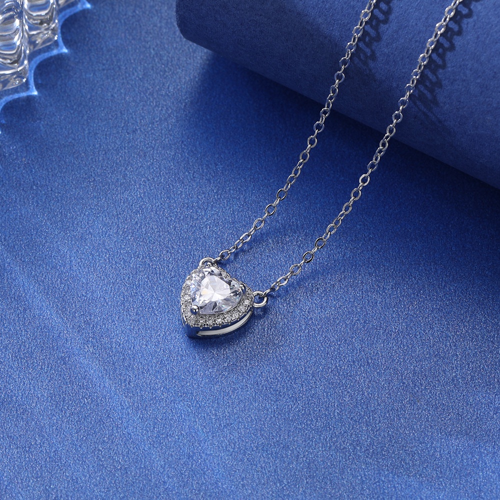 Kalung 925 Silver Cubic Zirconia Berlian Bentuk Hati Untuk Wanita