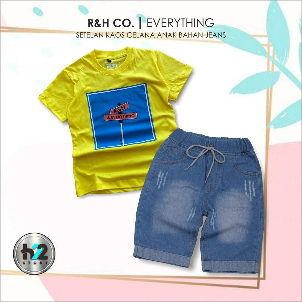 Setelan Anak Celana Jeans / Setelan Jeans Anak Laki Laki /  Setelan Kaos Distro Anak Celana Jeans Pendek Usia 3-12 Tahun / By H22Story