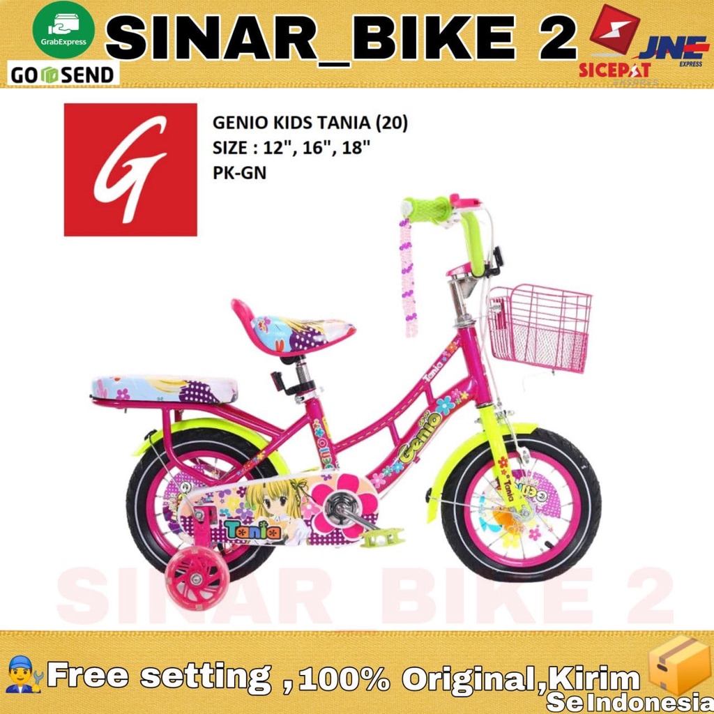 Sepeda Anak Perempuan GENIO TANIA KIDS Ukuran 12 16 &amp; 18 Inch Keranjang