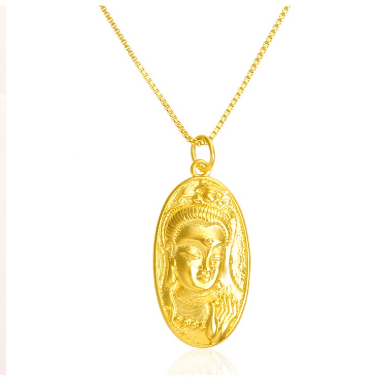 Kalung Liontin Tag Guanyin Gold plated Emas Asli Kadar 375 Gaya Bangkok Untuk Aksesoris Wanita