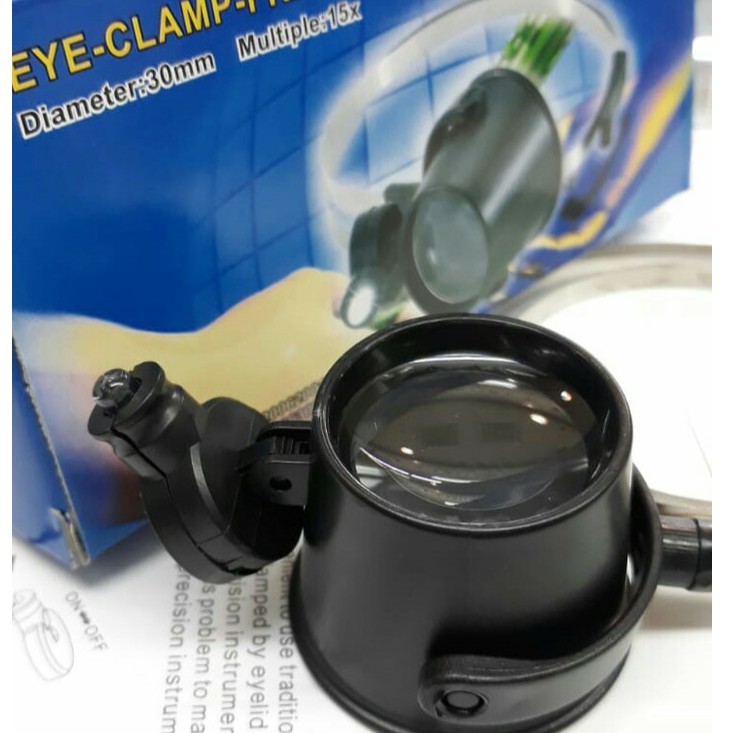 Eye loop 15X / kaca pembesar / alat servis jam tangan / eye lamp LED