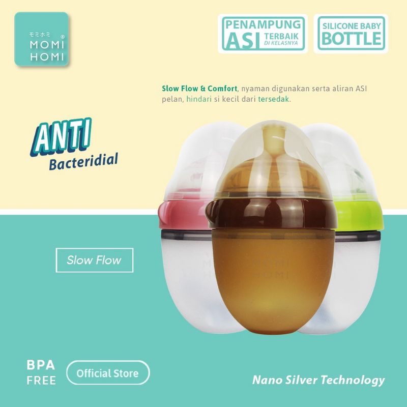 Momi Homi Premium Botol Dot Silikon / 180ml / 250ml / Botol Susu Bayi Silicone Food Grade Tahan Pana