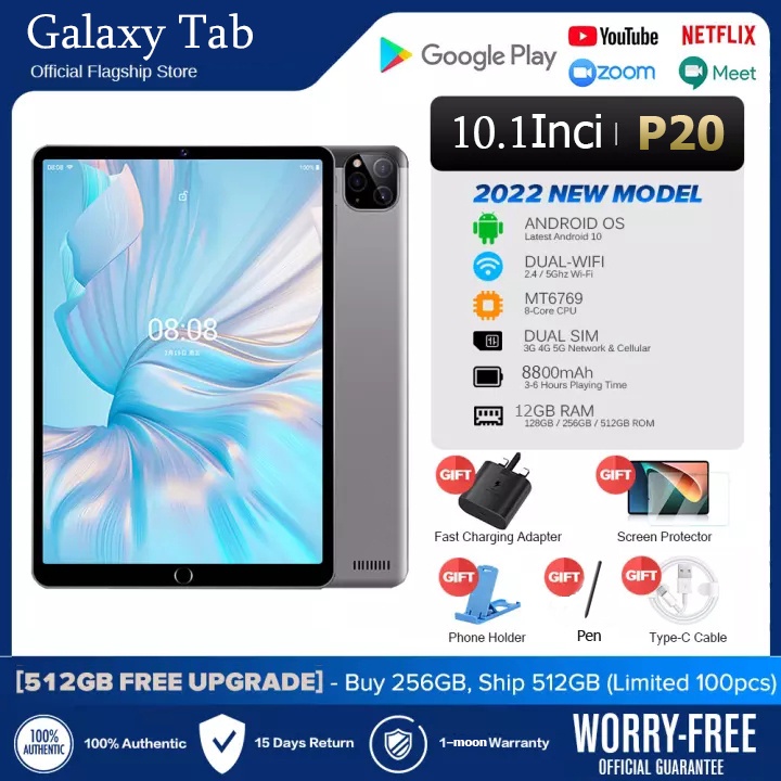 tablet pembelajaran  pembelaja BISA COD 2022 Asli Galaxy Tab Baru 10 Inci 12 GB RAM + 512 GB ROM Wif
