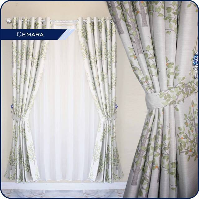 Gorden blazer blackout motif cemara hijau / tirai hordeng smokring / dekorasi rumah minimalis modern