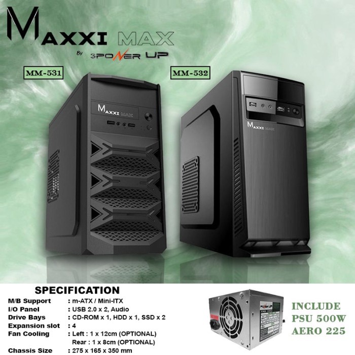 Computer Case 3 POWER UP MAXXI MAX MM-532 include PSU 500W