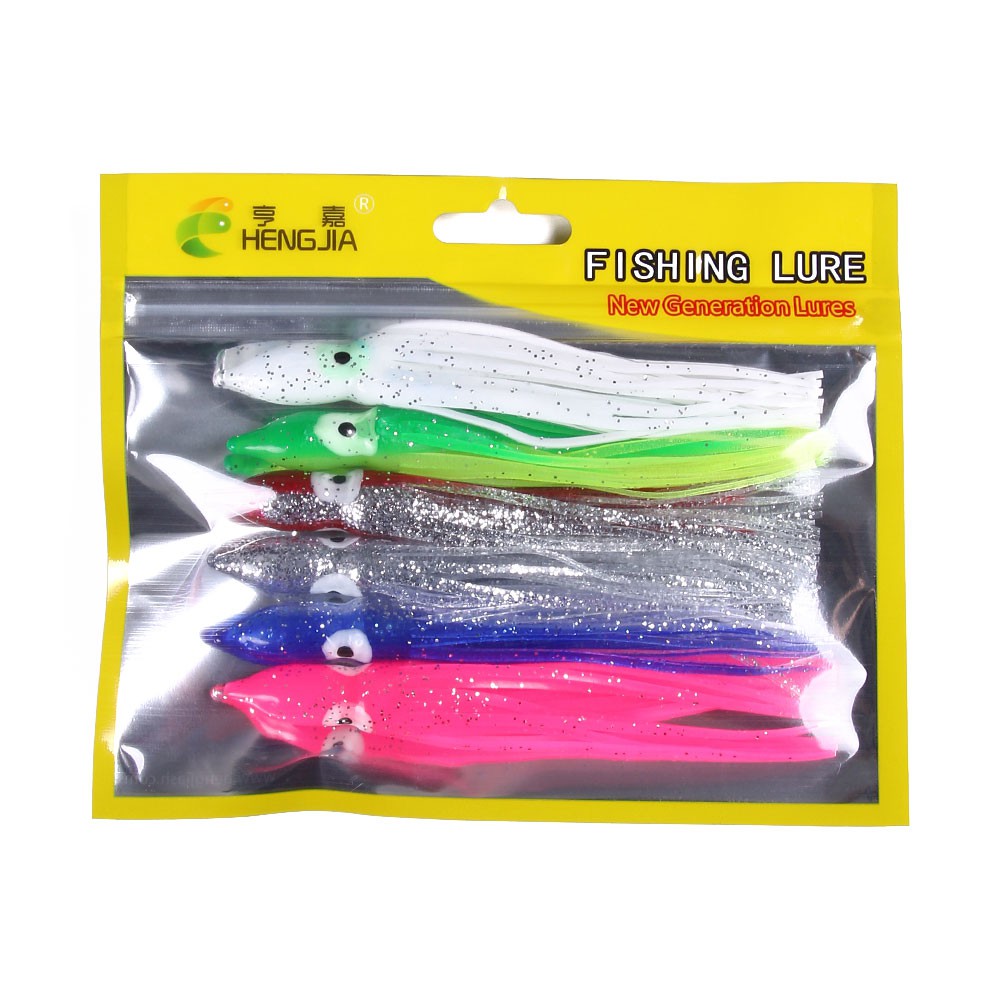 HENGJIA NEW 6PCS/Bag 10CM 12CM Umpan Pancing Cumi Fishing Lures Squid Soft Bait 3D Eyes Mix Color