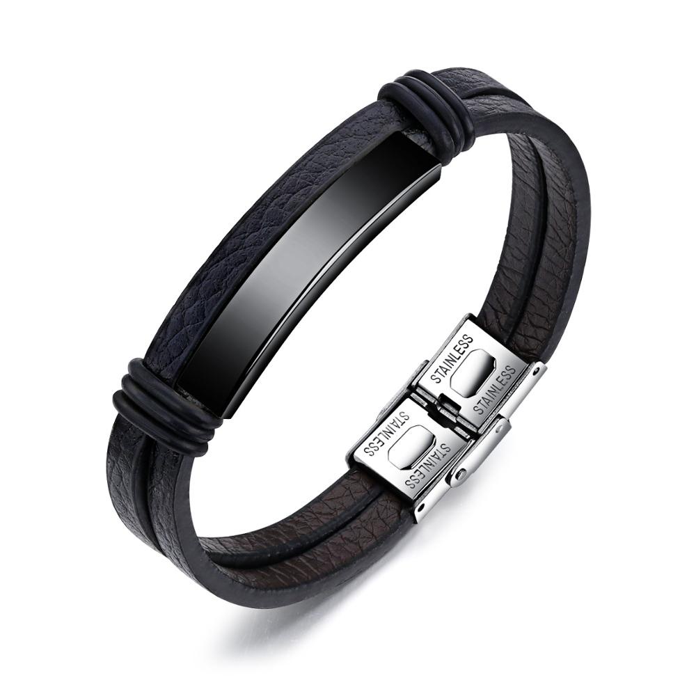 ELNIRO Gelang Kulit Pria GERLOFF Stainless Leather Hitam / Gelang Cowok Pria dan Wanita / Premium Rings for Men Women [GARANSI ORIGINAL 100%]