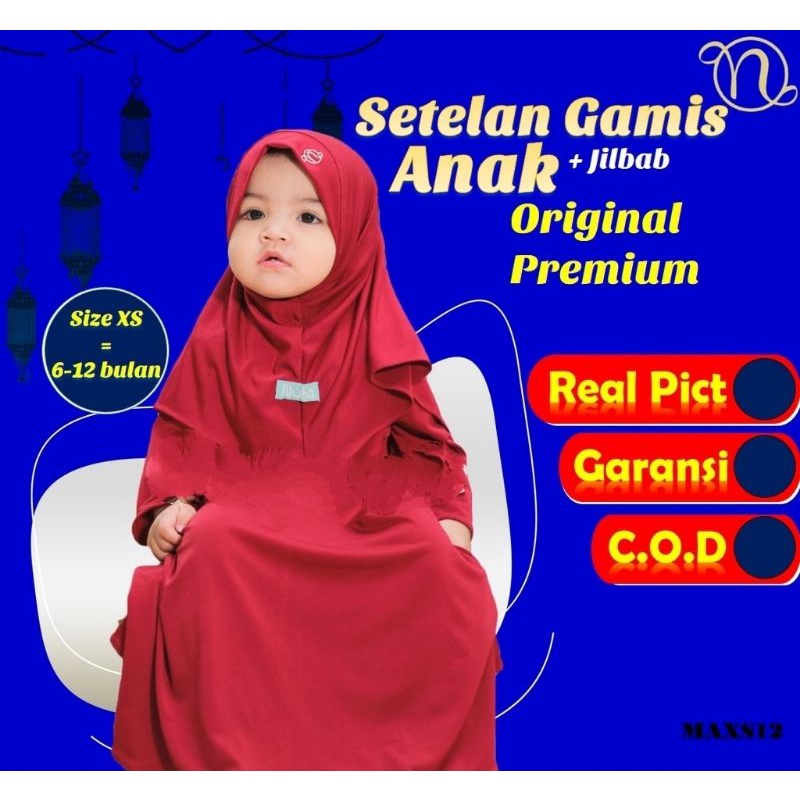 PAKAIAN MUSLIM ANAK + KERUDUNG / GAMIS KERUDUNG PEREMPUAN WANITA / PEREMPUAN POLOS MURAH TERBARU