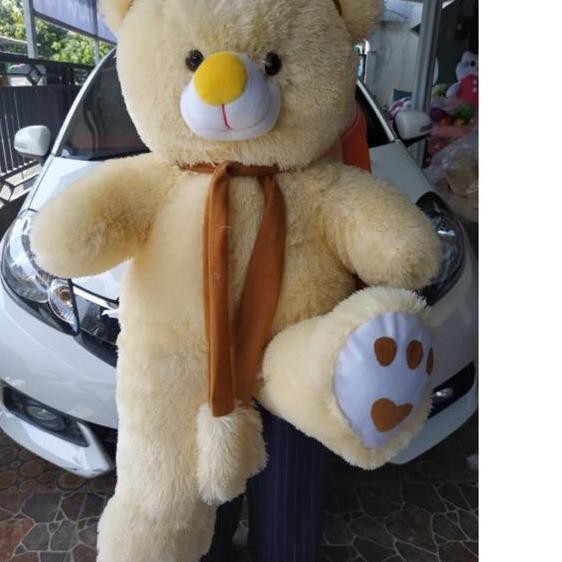 Super Promo.. Boneka teddy bear jumbo / boneka beruang jumbo syal telapak pink muda / BONEKA JUMBO B