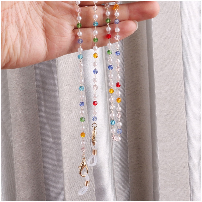 Korean Retro Bead Mask Lanyard Strap Crystal Chain Necklace