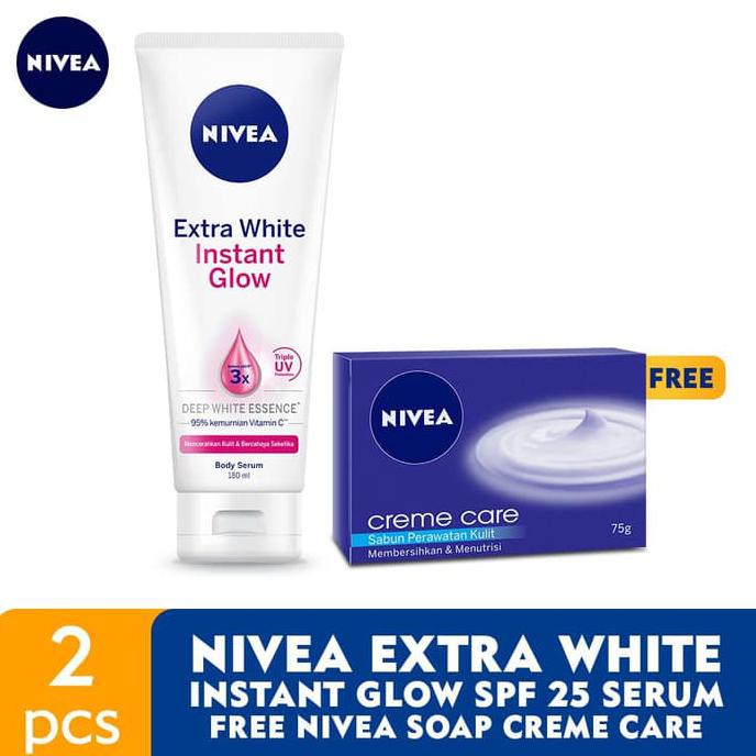 NIVEA BODY LOTION EXTRA WHITE INSTANT GLOW SERUM 180ML FREE NIVEA SOAP