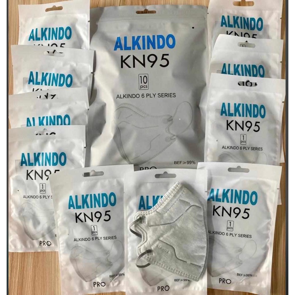 Masker KN95 Pro 6PLY Alkindo Emboss Earloop Single / Individual Pack 1 Pack Isi 10 Pcs